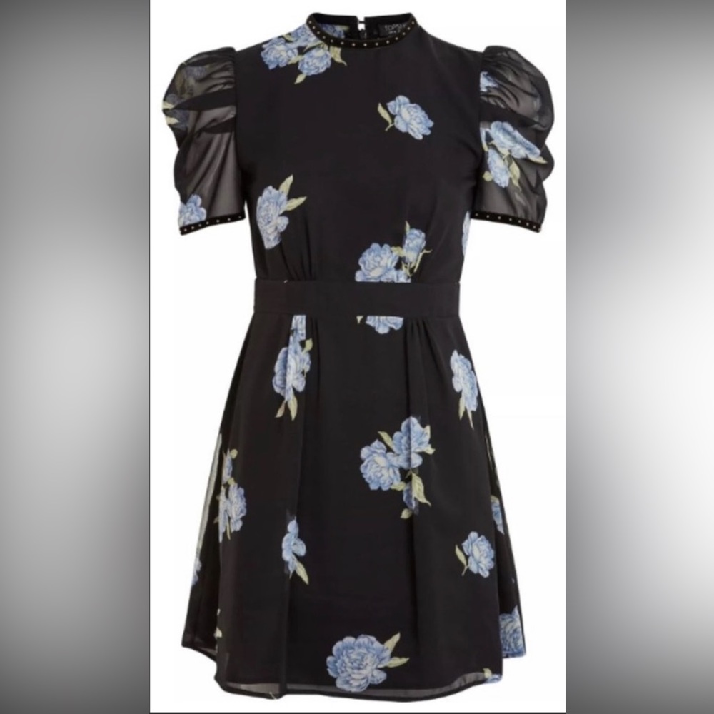 Topshop Floral Studded Skater Mini Dress